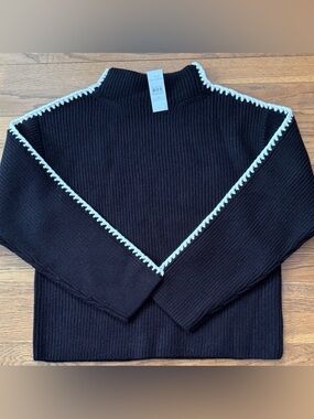 🐼 Ann Taylor black mock neck sweater w/ivory stitching details. Size XS. NWT.